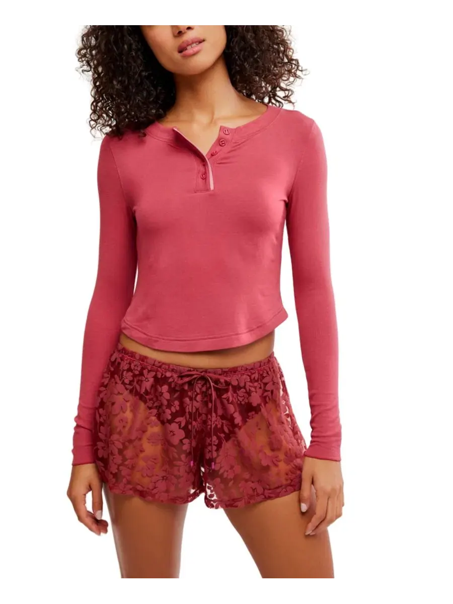 Кружевные шорты для сна с цветочным принтом, Early Sunset Free People, Garnet Ros — изображение 2 из 5