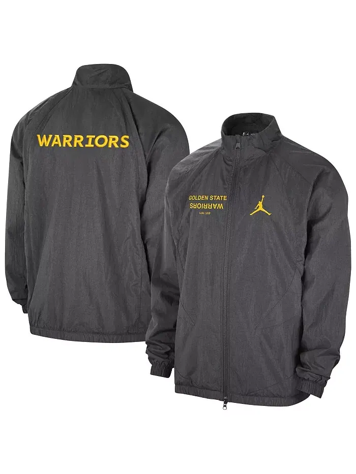 Мужская серая куртка Golden State Warriors Courtside Statement Edition Jumpman Jam на молнии Jordan