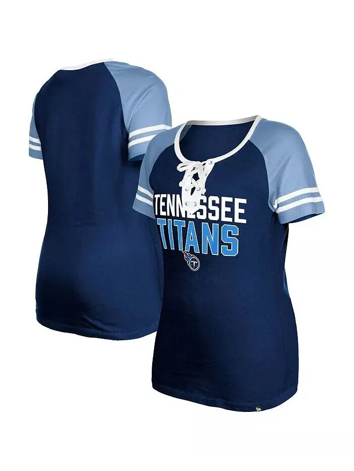 Женская темно-синяя футболка со шнуровкой Tennessee Titans реглан New Era