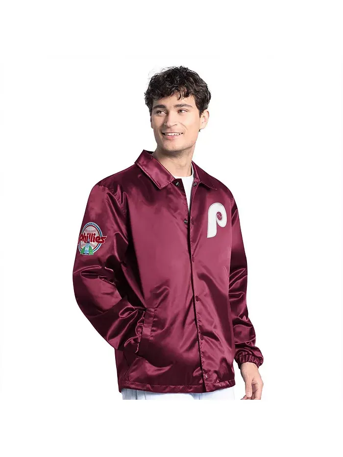 Мужская бордовая бейсбольная куртка Philadelphia Phillies Cooperstown Collection Point Man на