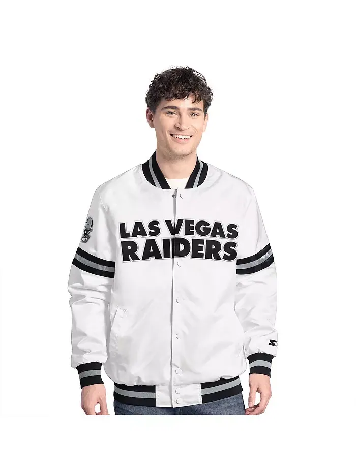 Мужская белая бейсбольная куртка Las Vegas Raiders Scout на молнии Starter