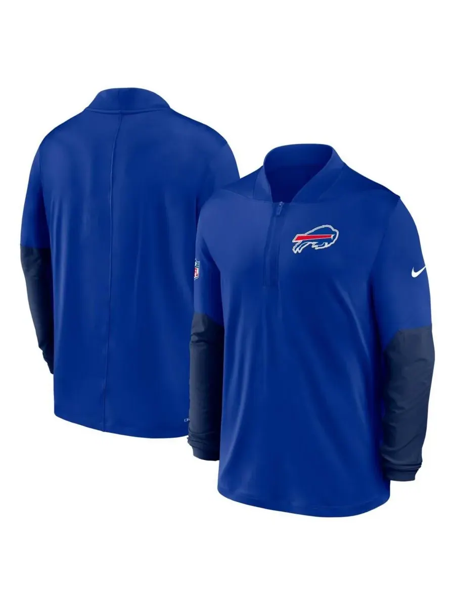 Мужская толстовка с капюшоном Royal Buffalo Bills Sideline Dri-FIT с половинной молнией Nike — изображение 4 из 5