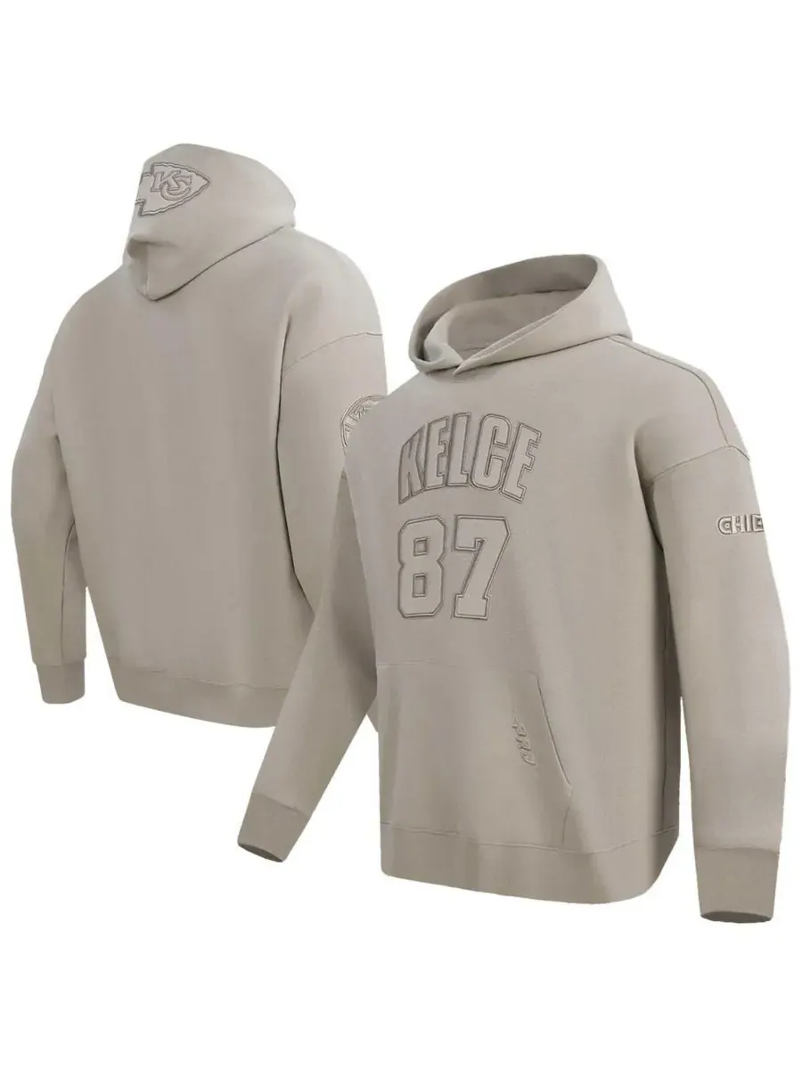 Мужская толстовка с капюшоном Travis Kelce Tan Kansas City Chiefs с именем и номером игрока Pro