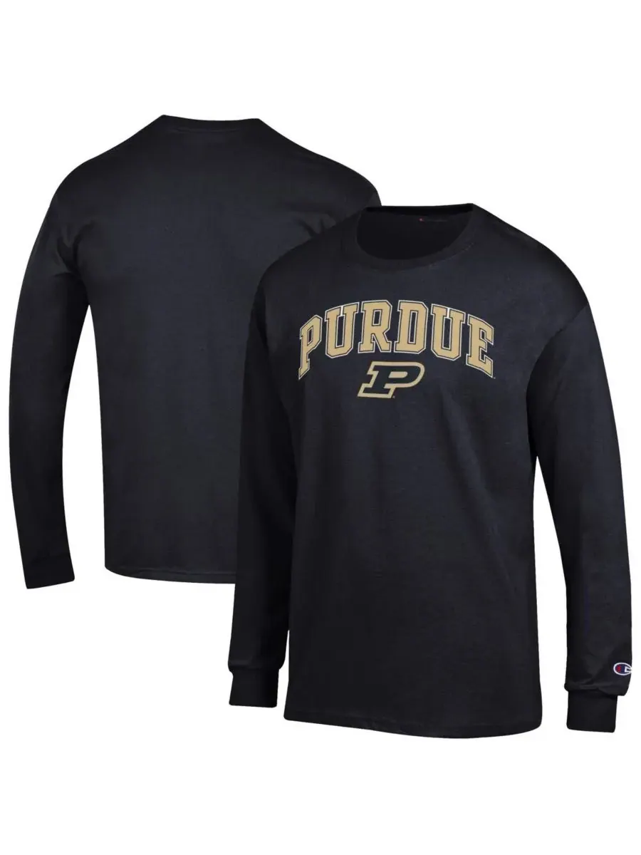 Champion Мужская черная футболка с длинными рукавами Purdue Boilermakers с логотипом Arch Over Logo
