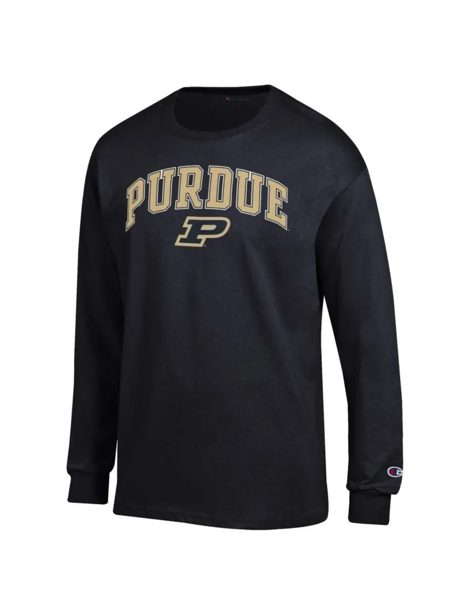 Champion Мужская черная футболка с длинными рукавами Purdue Boilermakers с логотипом Arch Over Logo — изображение 3 из 3