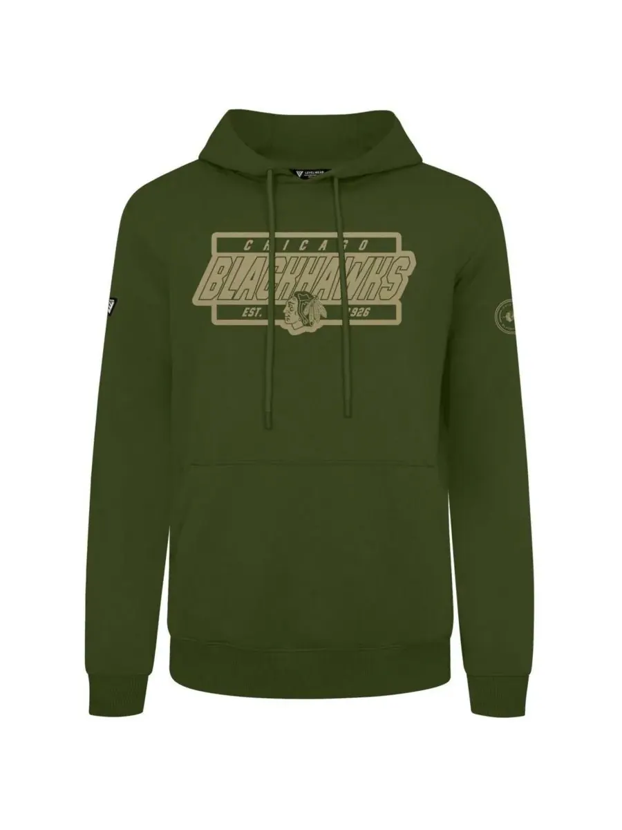 LevelWear Мужская толстовка с капюшоном Chicago Blackhawks Podium оливкового цвета