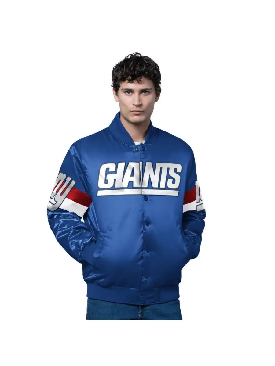 Мужская атласная куртка Royal New York Giants Triple Option с винтажным логотипом и застежкой на
