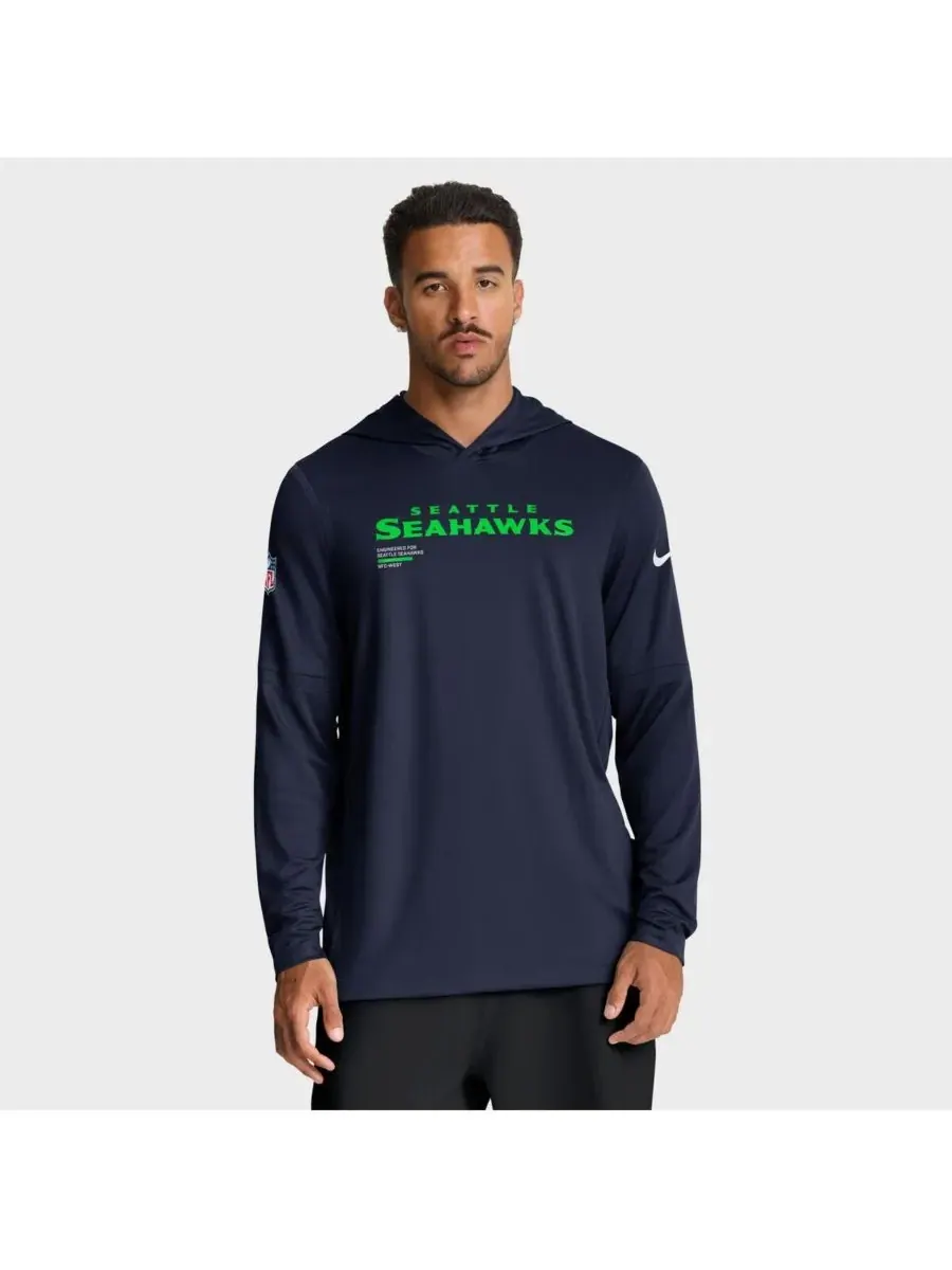 Nike Мужская футболка с длинным рукавом College Navy Seattle Seahawks Sideline Pure Fury Performance