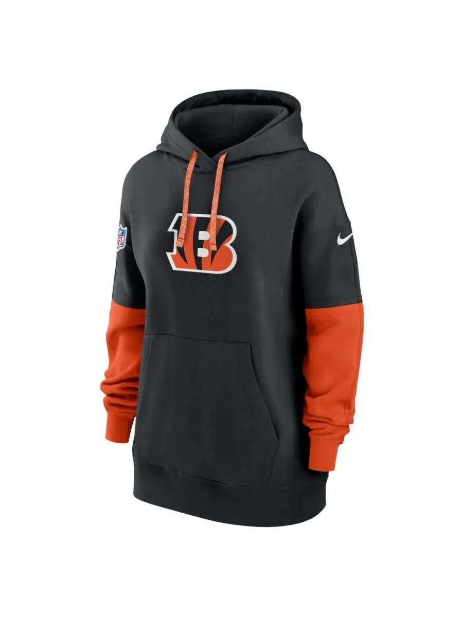 Nike Женская черная флисовая толстовка с капюшоном Cincinnati Bengals 2024 Sideline Essential — изображение 2 из 3, черный