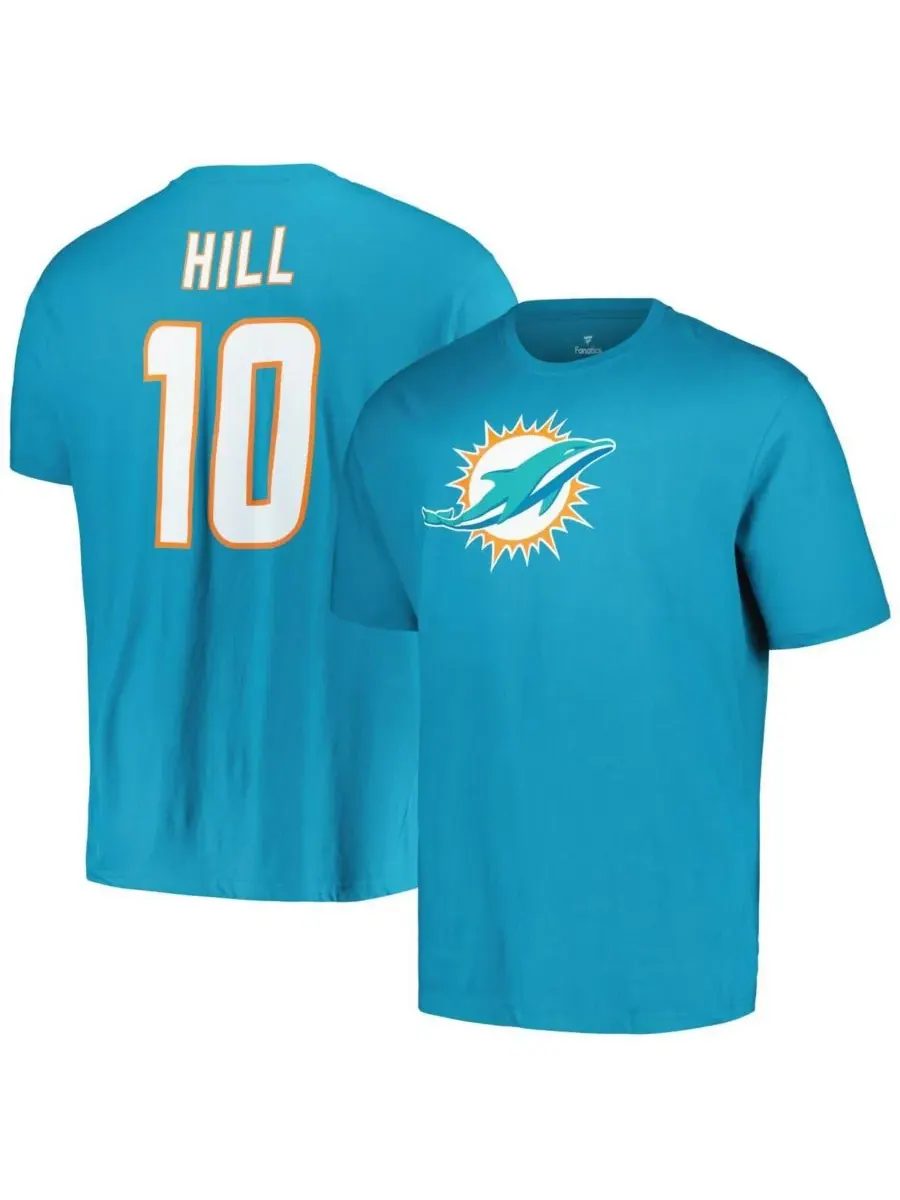 Мужская футболка Tyreek Hill Aqua Miami Dolphins большого размера с именем и номером игрока Fanatics