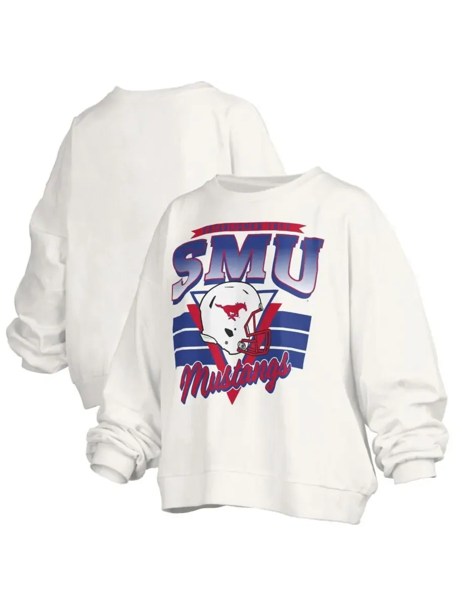 Pressbox Женская белая толстовка-пуловер SMU Mustangs Oversized Janice Retro Waist-Length