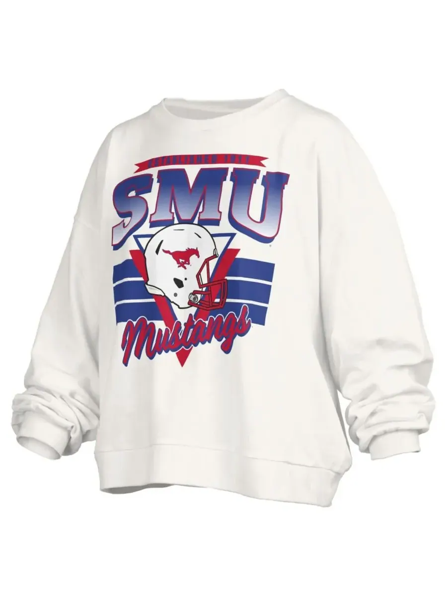 Pressbox Женская белая толстовка-пуловер SMU Mustangs Oversized Janice Retro Waist-Length — изображение 3 из 3, белый