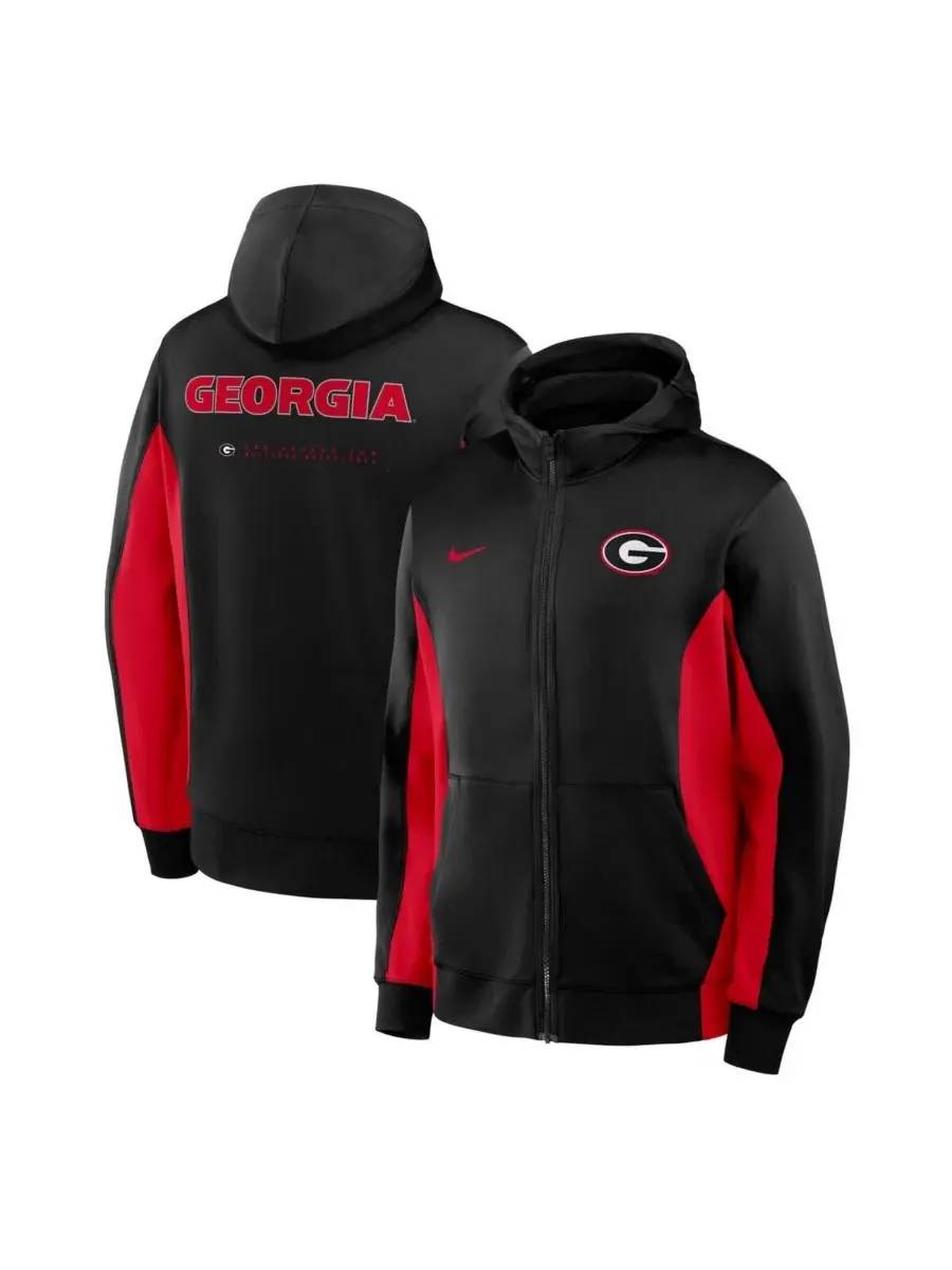 Толстовка Nike с капюшоном и полной молнией, Dri-FIT, с принтом, Georgia Bulldogs