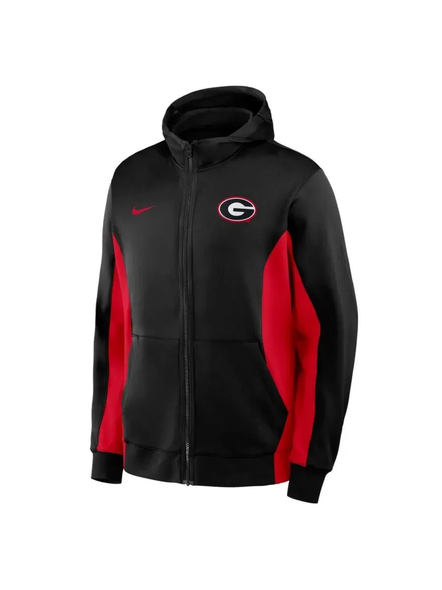 Толстовка Nike с капюшоном и полной молнией, Dri-FIT, с принтом, Georgia Bulldogs — изображение 2 из 3, черный красный