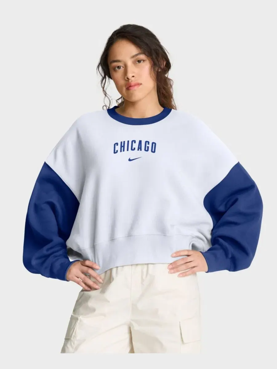 Свитшот оверсайз из флиса с принтом Chicago Cubs Oversized High Hip Fleece Sweatshirt Nike — изображение 3 из 5, белый