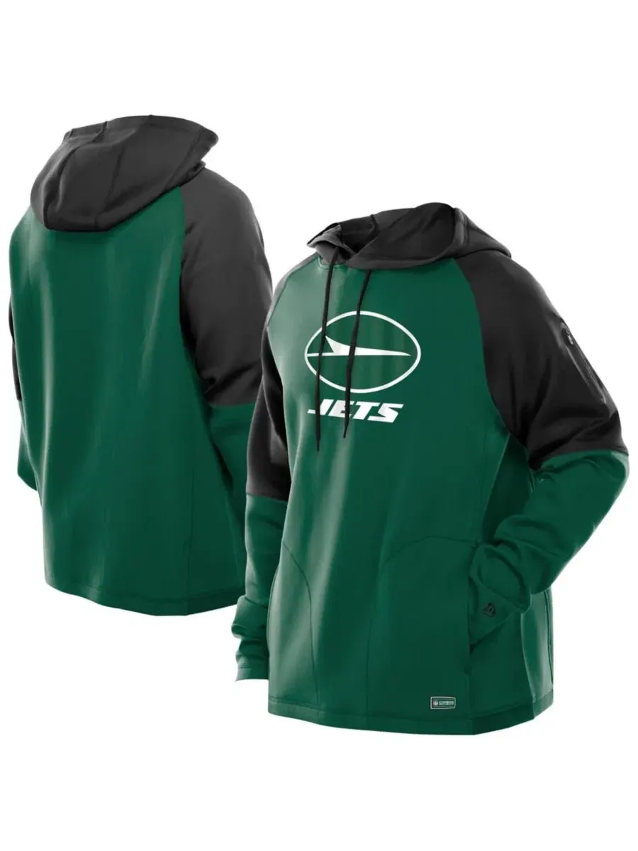 Толстовка на молнии с капюшоном New York Jets Combine Authentic Color Block Raglan Pullover Hoodie