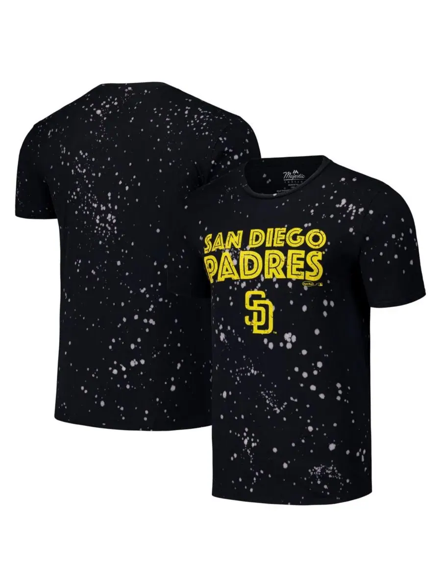 Мужская черно-белая футболка San Diego Padres с рисунком в стиле «брызги краски» Majestic