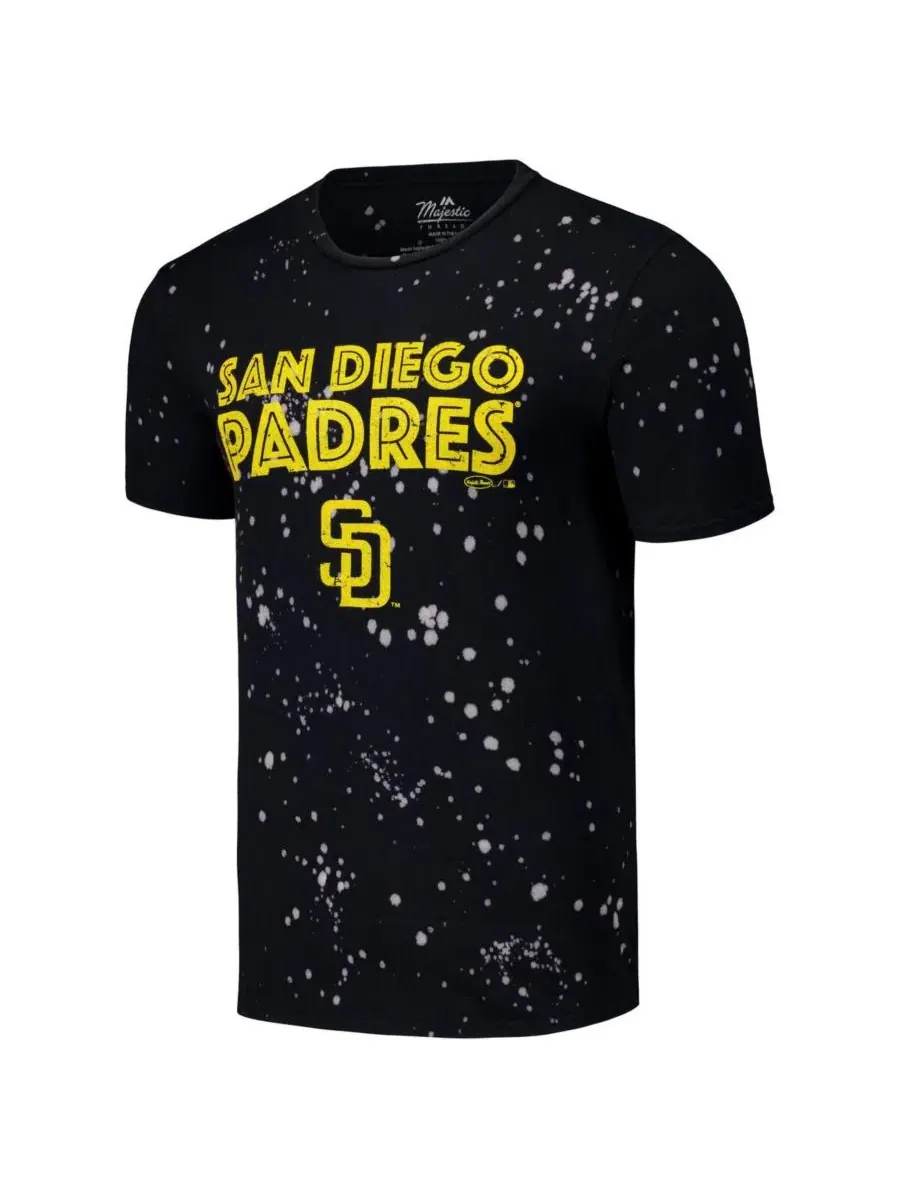 Мужская черно-белая футболка San Diego Padres с рисунком в стиле «брызги краски» Majestic — изображение 2 из 3, черный