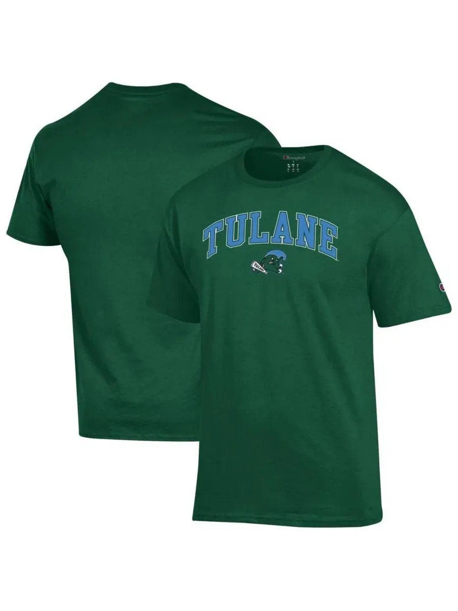 Мужская зеленая футболка Tulane с логотипом в виде волнистой арки Champion