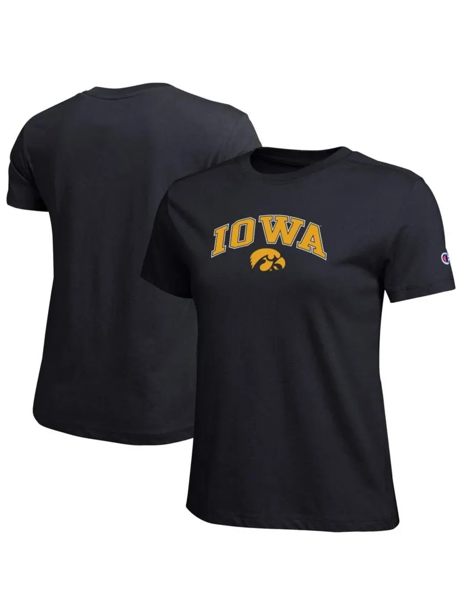 Женская черная футболка с логотипом Iowa Hawkeyes в виде дуги Champion