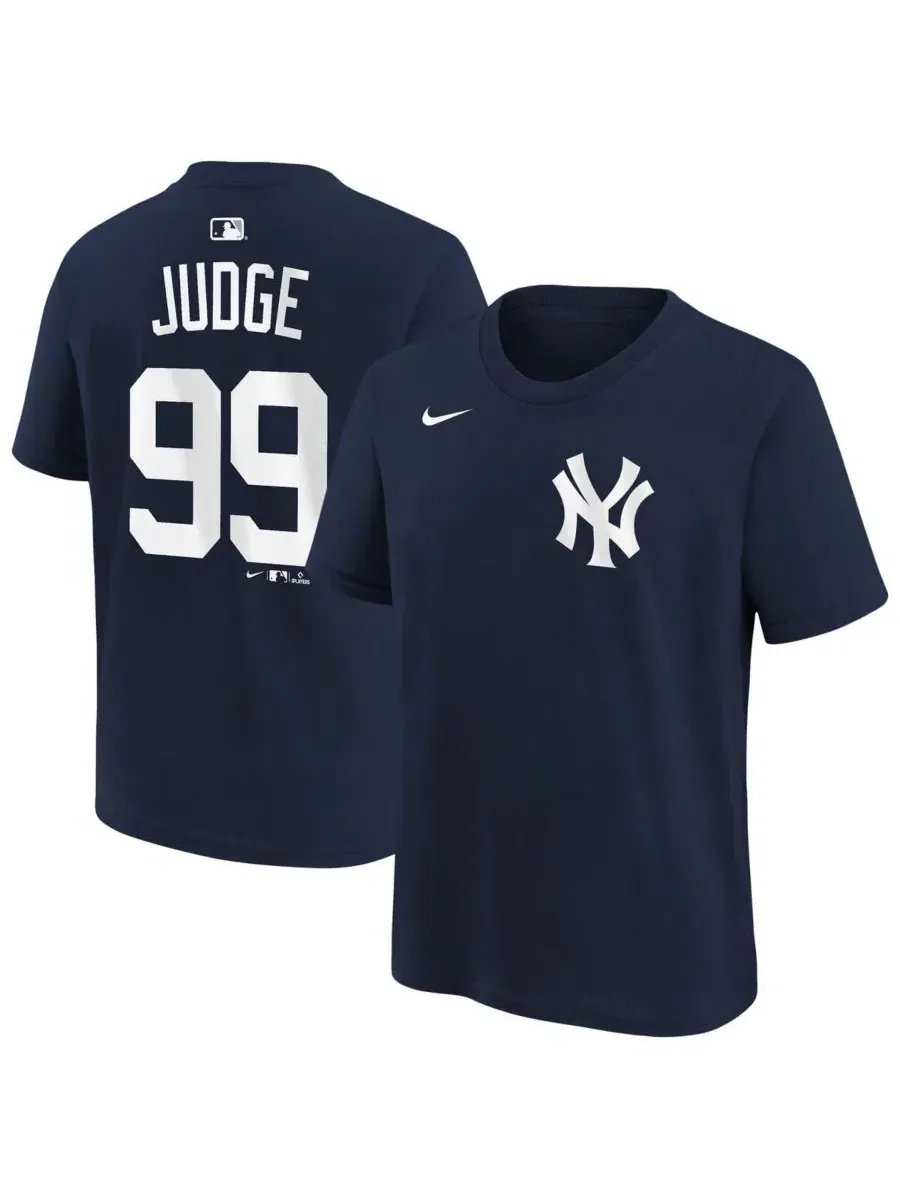 Футболка с именем и номером Аарона Джаджа из команды New York Yankees для мальчиков и девочек Nike