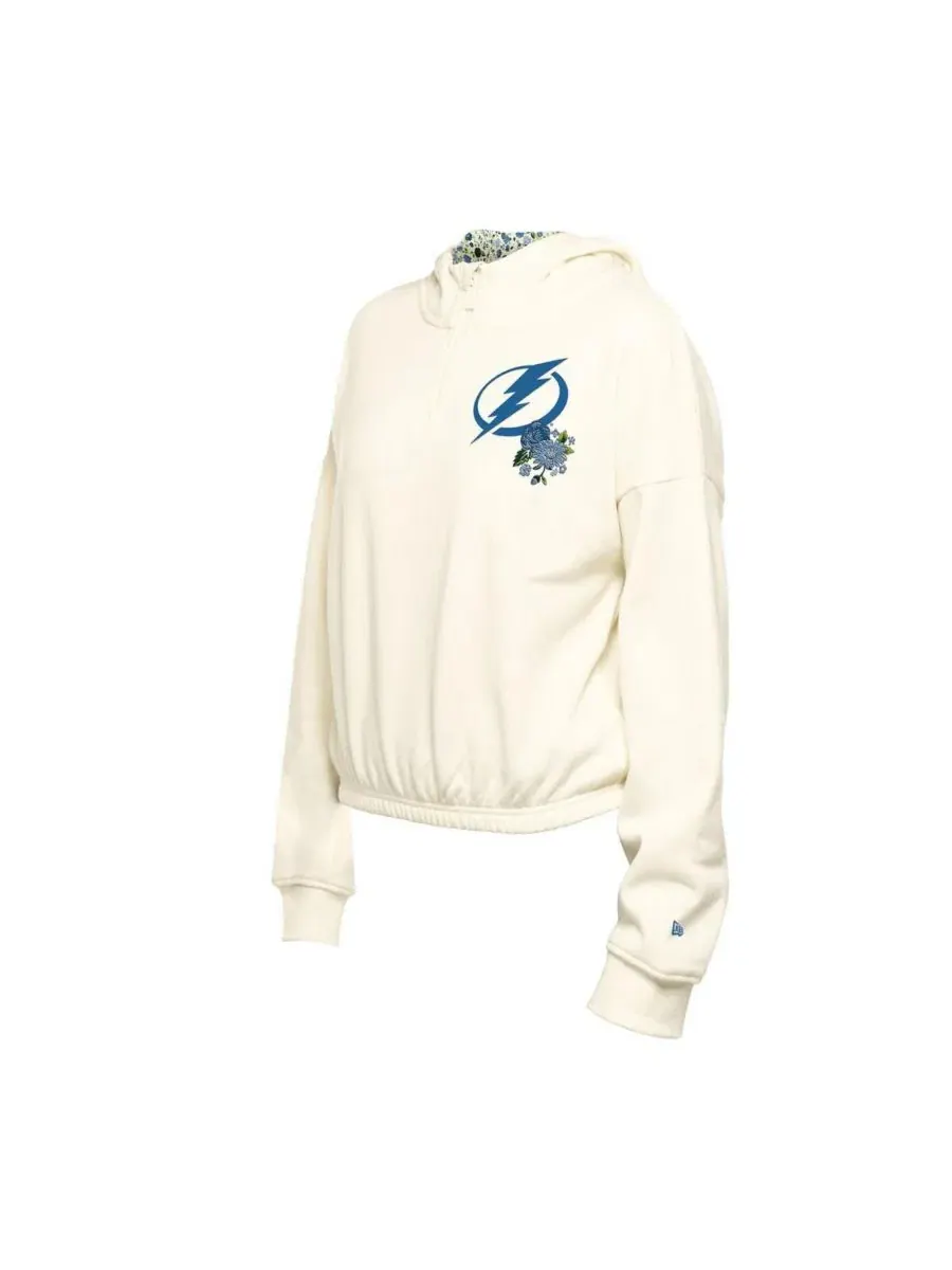 Худи-кроп с принтом Glam Game Quarter-Zip Cropped Floral Hoodie Pullover New Era — изображение 2 из 4, бежевый