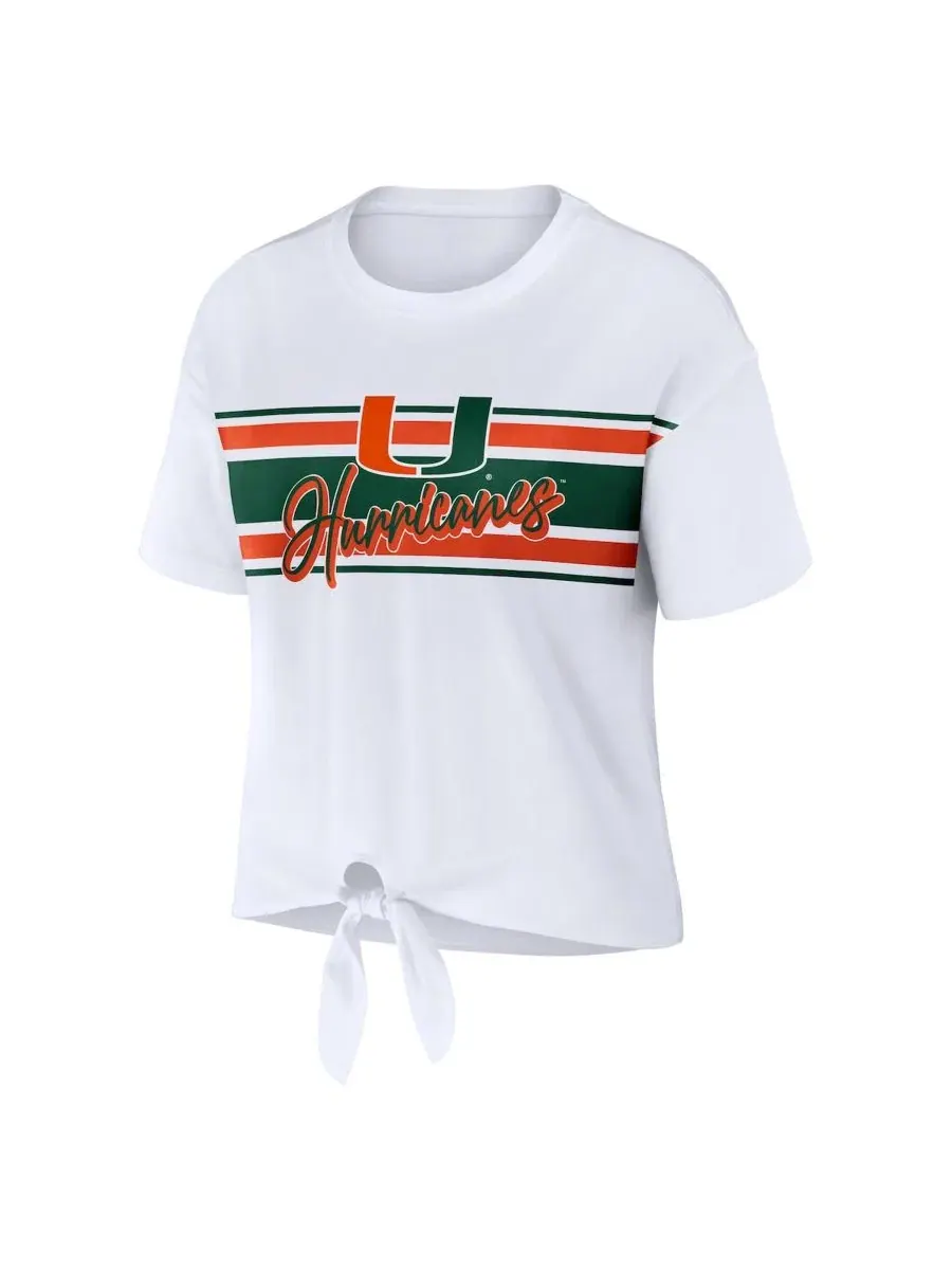 Футболка женская с завязкой спереди и принтом Miami Hurricanes WEAR by Erin Andrews — изображение 2 из 3, белый