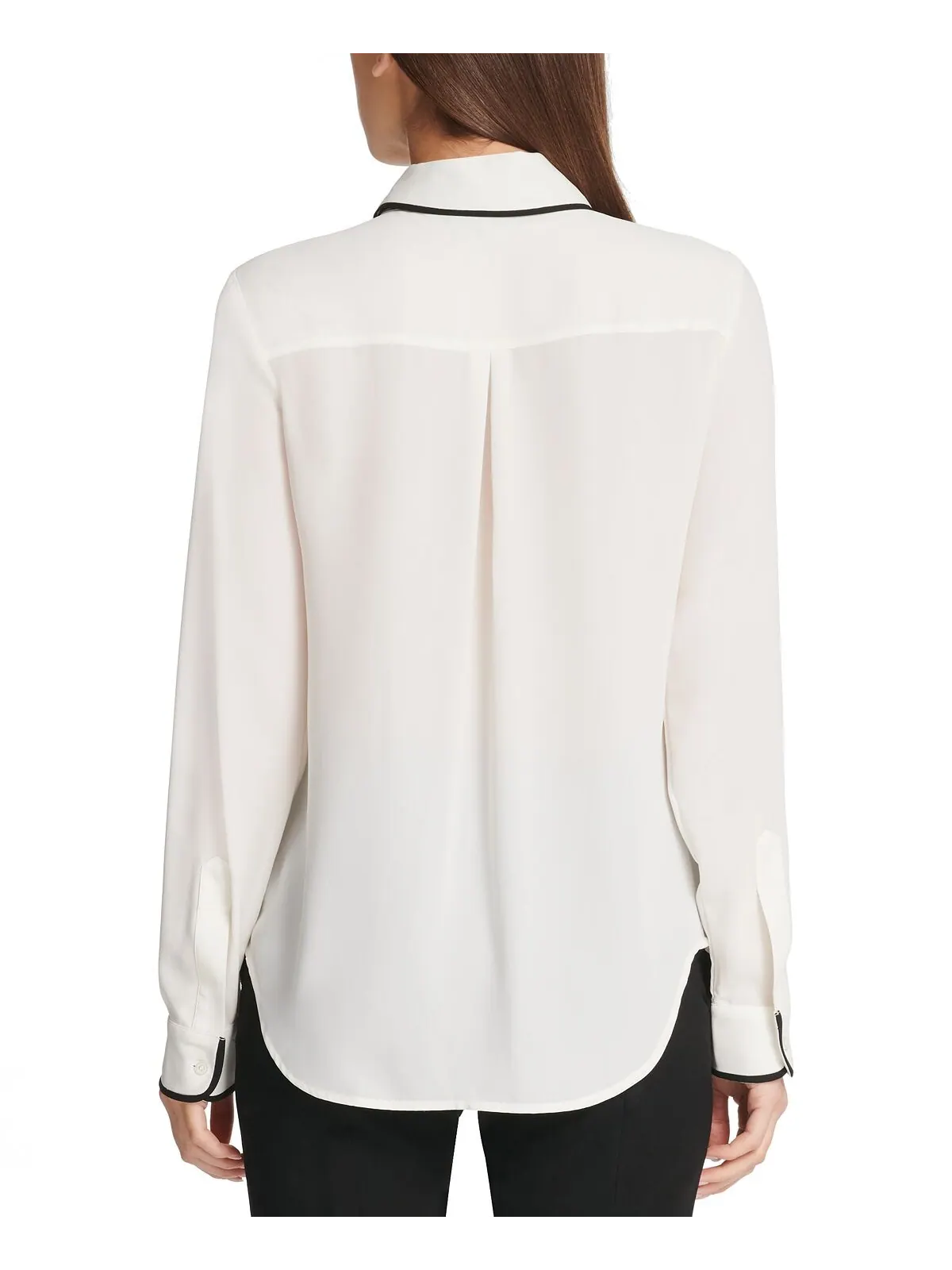 Блуза на пуговицах Petite с окантовкой DKNY — изображение 2 из 9, белый/черный