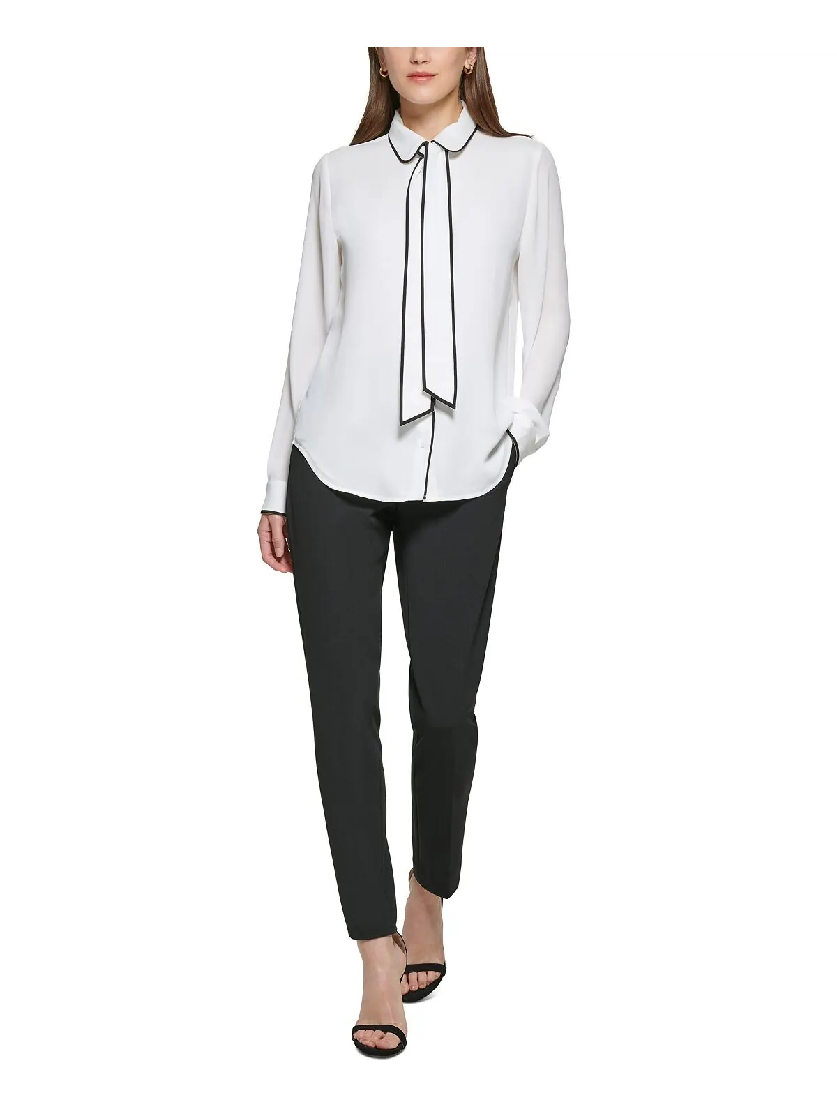 Блуза на пуговицах Petite с окантовкой DKNY — изображение 4 из 9, белый/черный