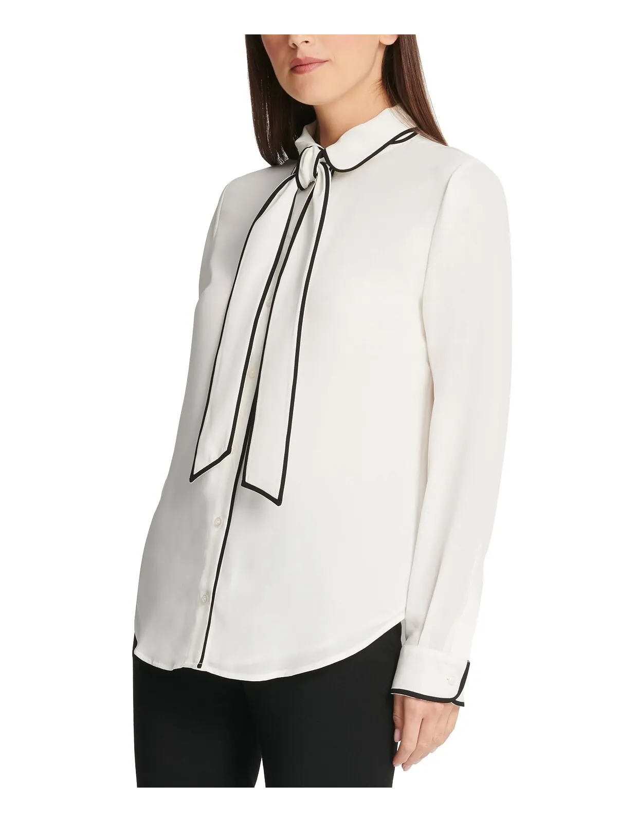Блуза на пуговицах Petite с окантовкой DKNY — изображение 5 из 9, белый/черный
