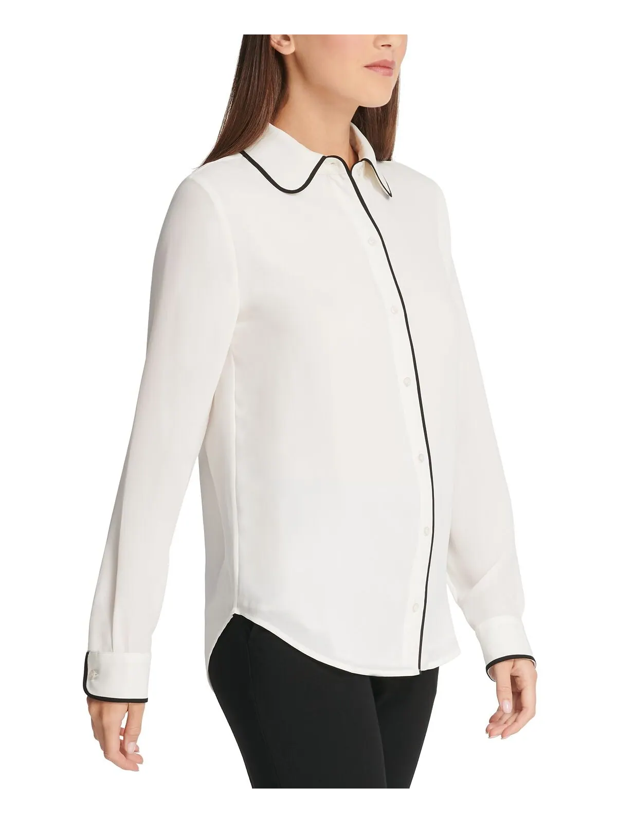 Блуза на пуговицах Petite с окантовкой DKNY — изображение 6 из 9, белый/черный