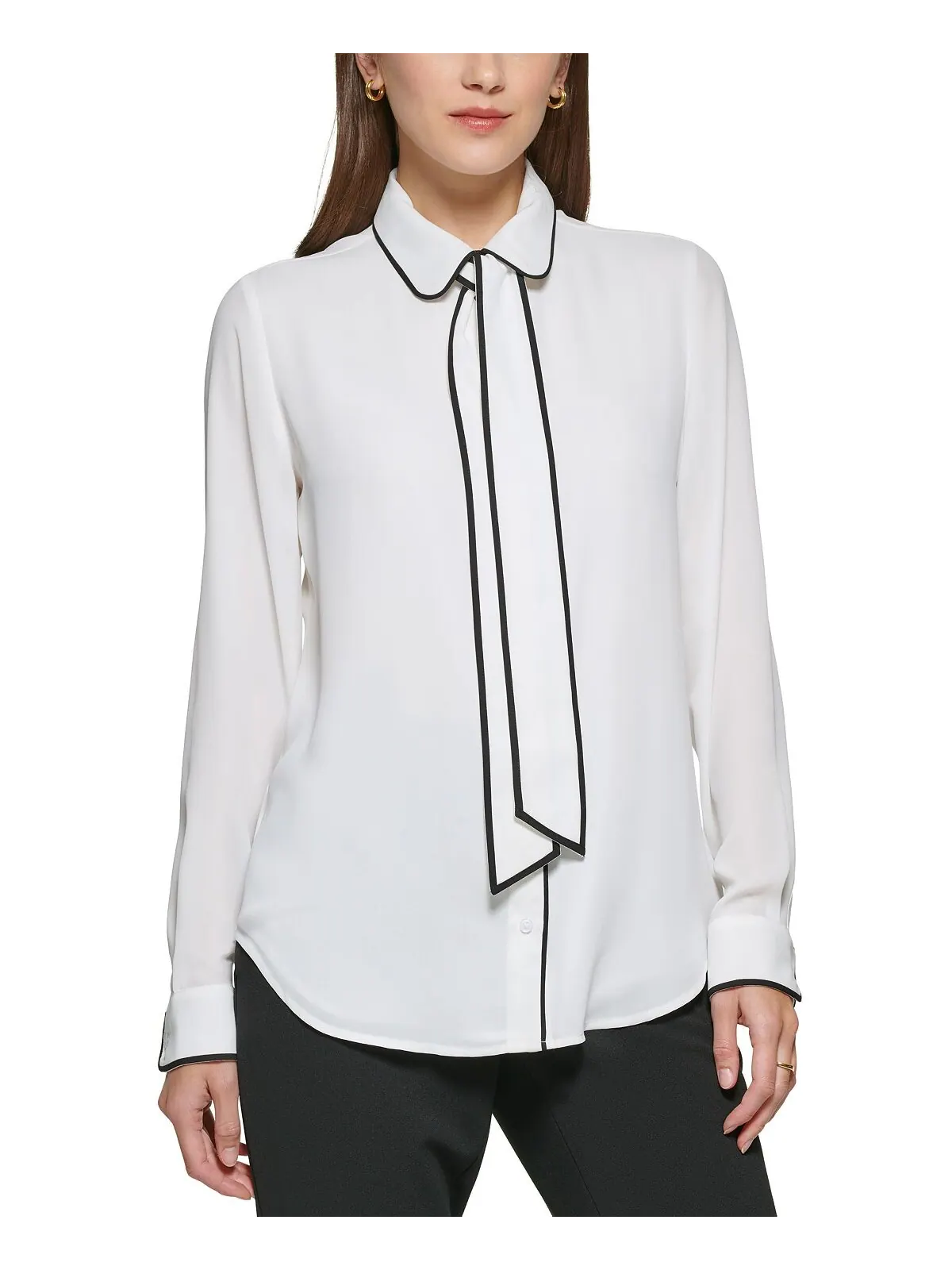 Блуза на пуговицах Petite с окантовкой DKNY — изображение 9 из 9, белый/черный