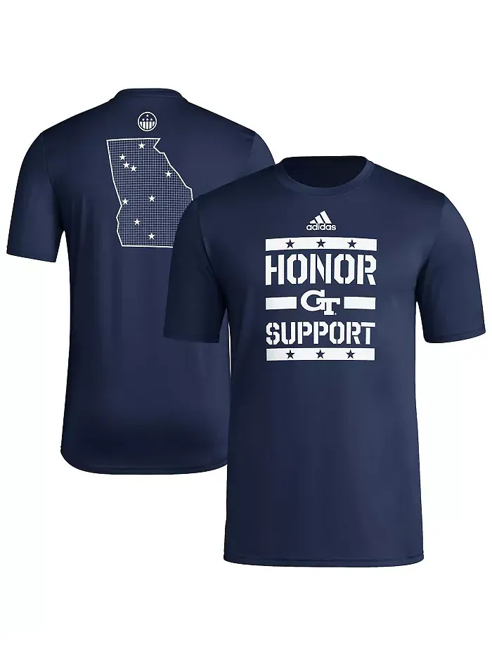 Мужская футболка Georgia Tech Yellow Jackets Honor Support Pre-Game в синем цвете adidas