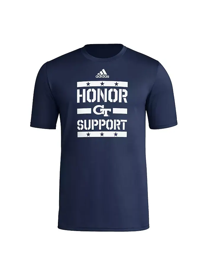 Мужская футболка Georgia Tech Yellow Jackets Honor Support Pre-Game в синем цвете adidas — изображение 2 из 3