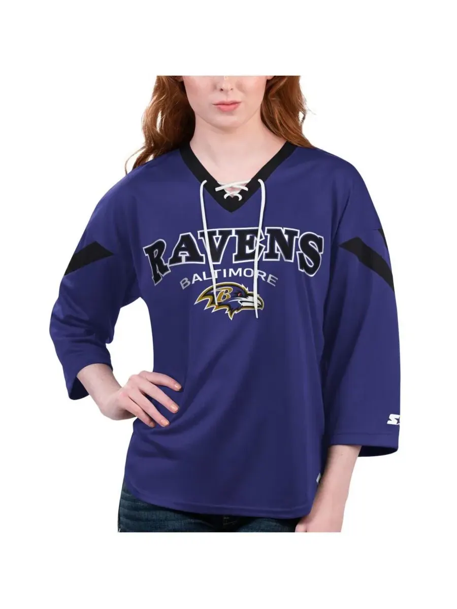 Starter Женская фиолетовая футболка Baltimore Ravens Rally с завязками и рукавами 3/4