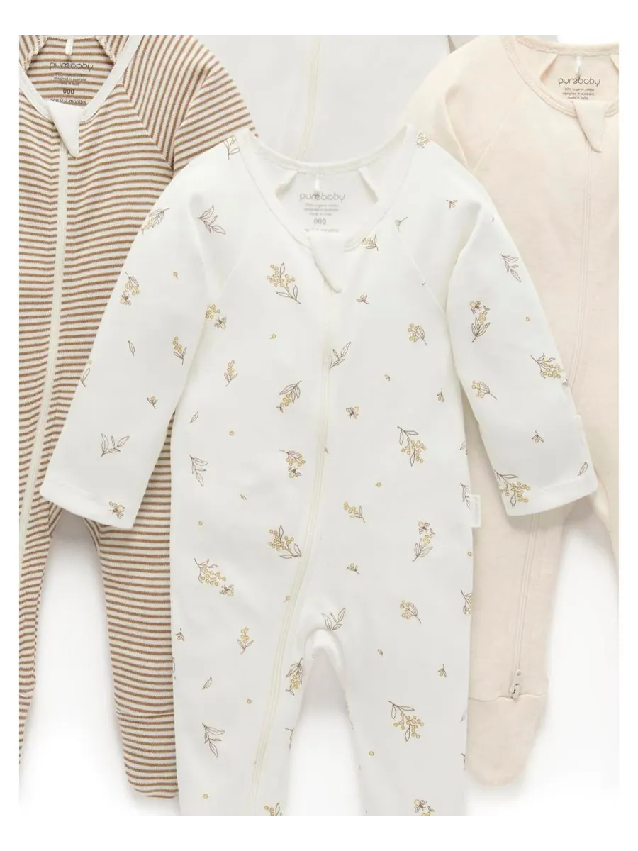 Комплект из 4 детских комбинезонов на молнии для девочек и мальчиков Purebaby, Vanilla wattle bee — изображение 4 из 6