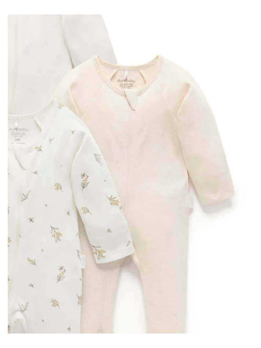 Комплект из 4 детских комбинезонов на молнии для девочек и мальчиков Purebaby, Vanilla wattle bee — изображение 5 из 6