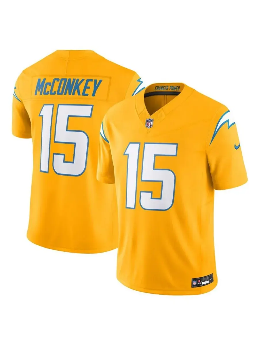 Мужская золотая футболка Ladd McConkey Los Angeles Chargers Alternate Charger Power Vapor FUSE