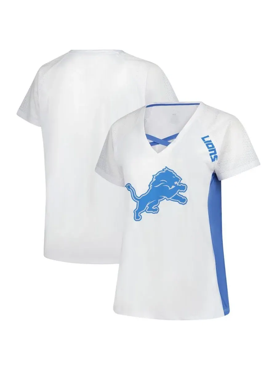 Fanatics Женская белая футболка Detroit Lions больших размеров с блестками, шнуровкой и V-образным