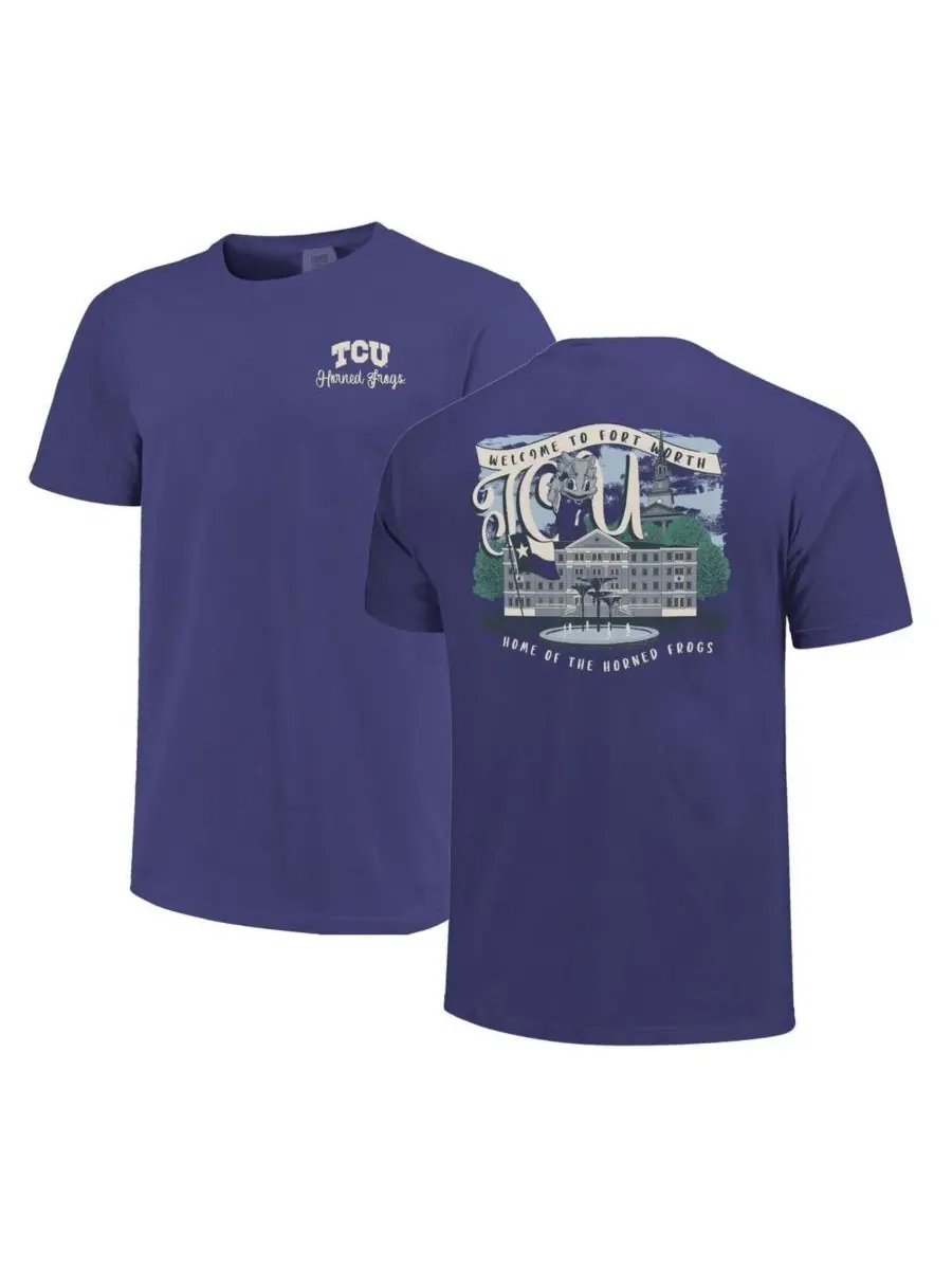 Image One Женская фиолетовая футболка TCU Horned Frogs Comfort Colors Campus Scene Drawing Script