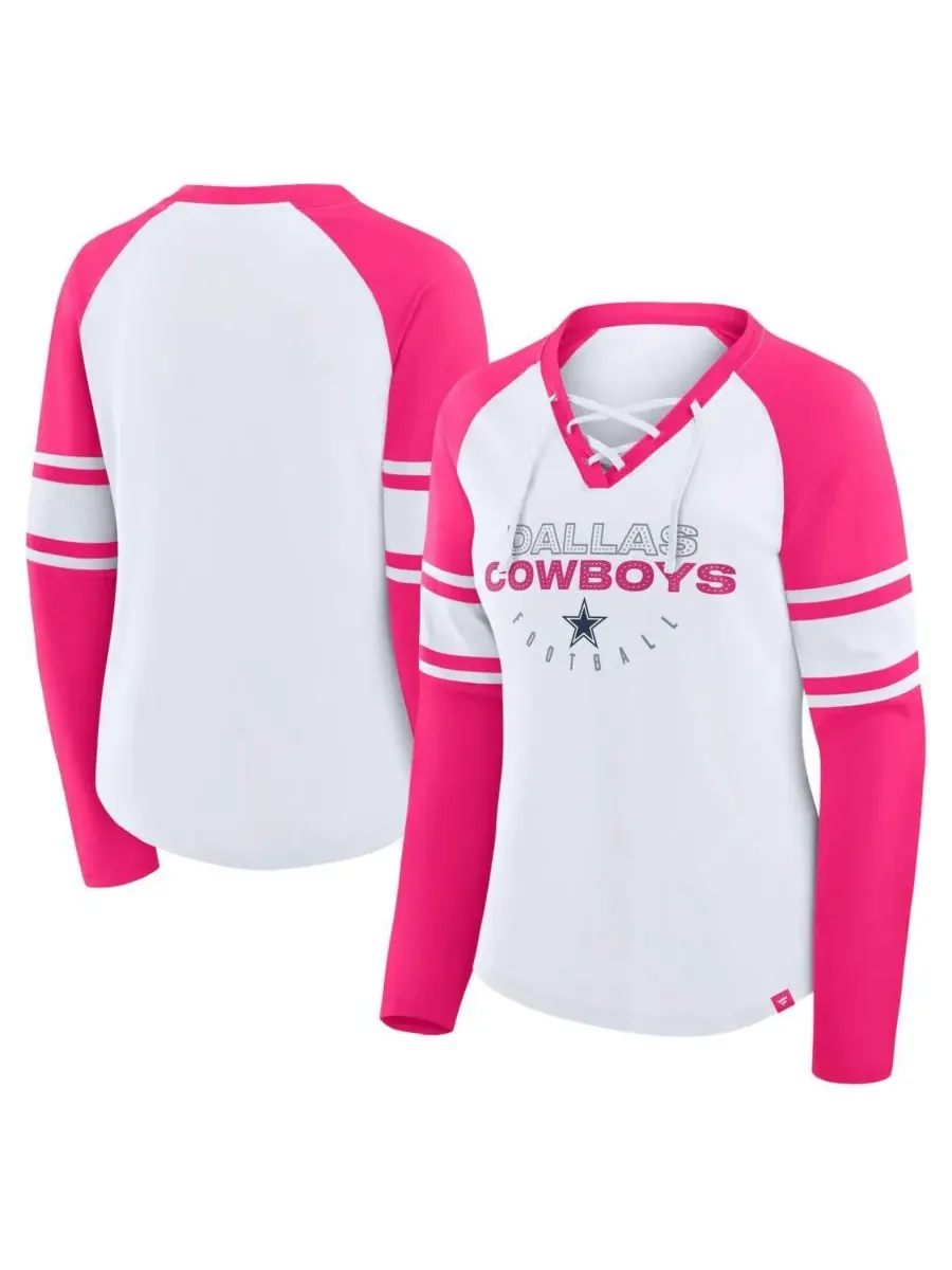 Fanatics Женская белая/розовая футболка с длинными рукавами и стразами Dallas Cowboys Redzone