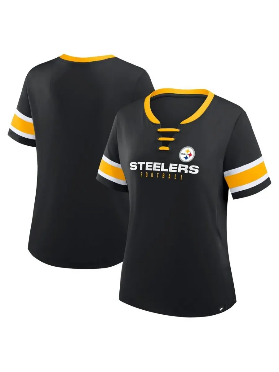 Fanatics Женская черная футболка Pittsburgh Steelers Redzone Draw Play Athena на шнуровке