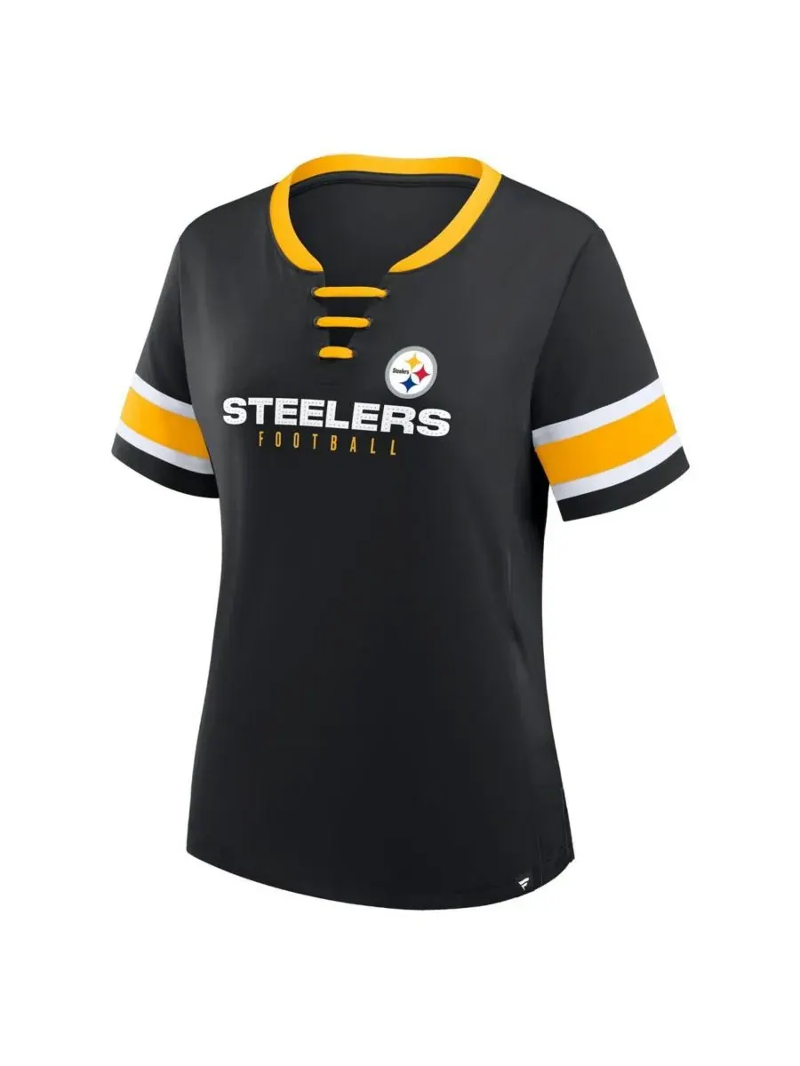 Fanatics Женская черная футболка Pittsburgh Steelers Redzone Draw Play Athena на шнуровке — изображение 3 из 3, черный
