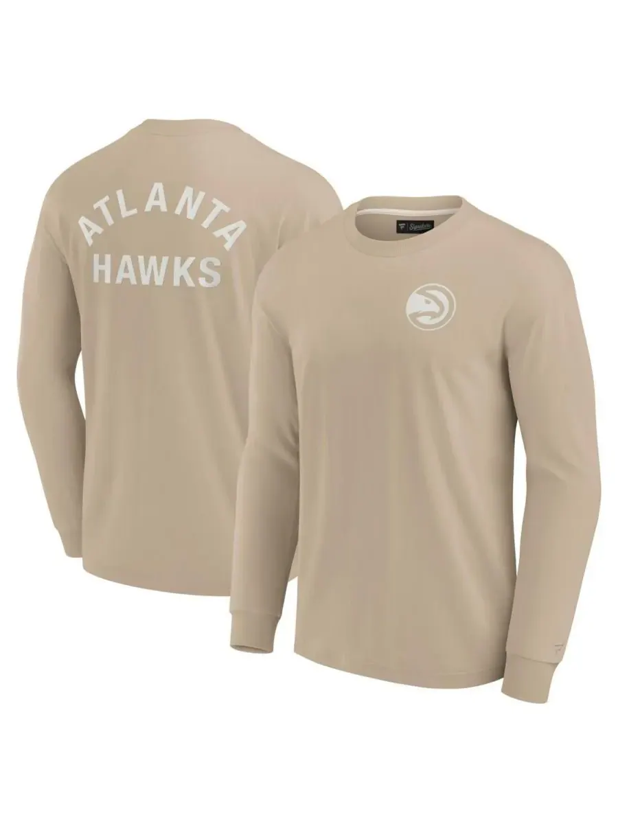 Fanatics Мужская и женская футболка с длинным рукавом цвета хаки с символикой Atlanta Hawks