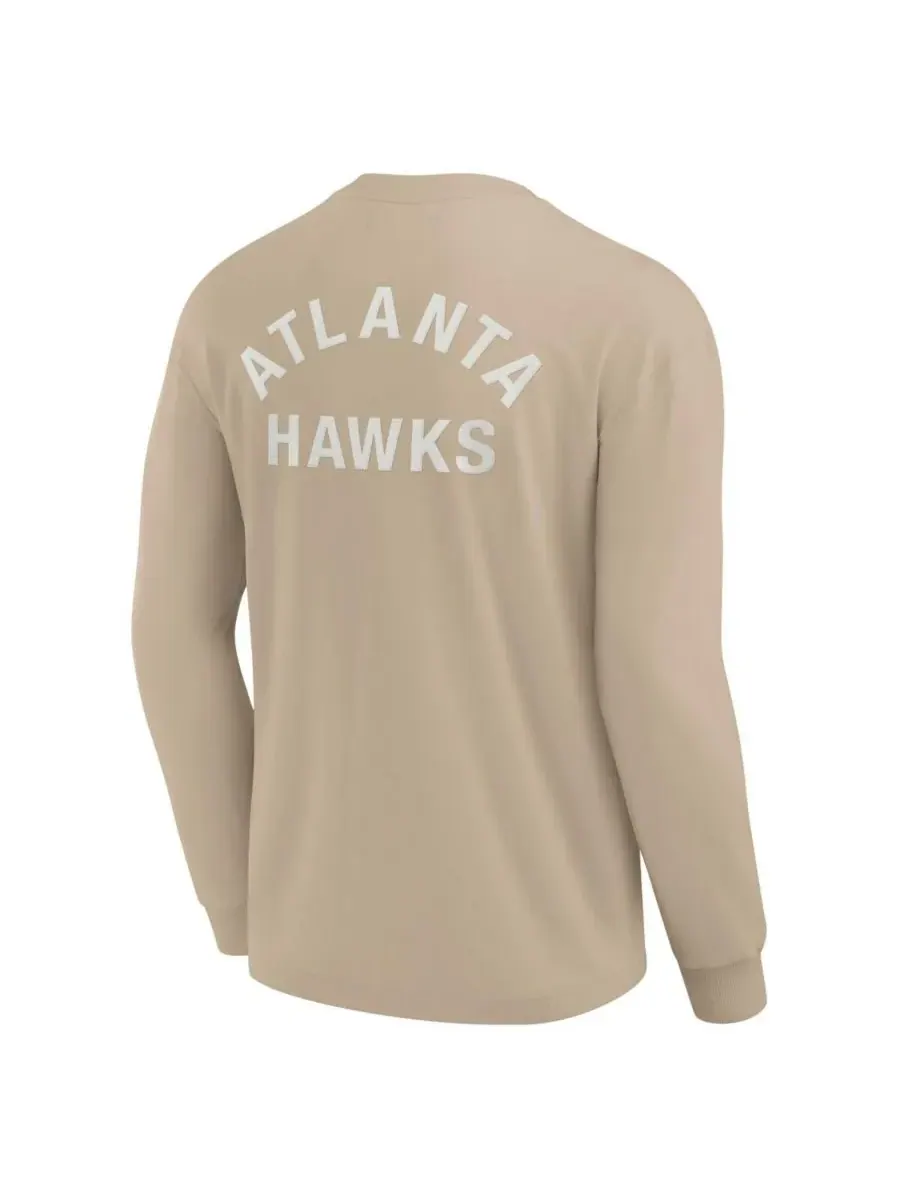 Fanatics Мужская и женская футболка с длинным рукавом цвета хаки с символикой Atlanta Hawks — изображение 3 из 3