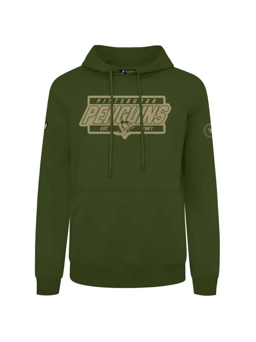 LevelWear Мужская толстовка с капюшоном оливкового цвета с символикой команды Pittsburgh Penguins