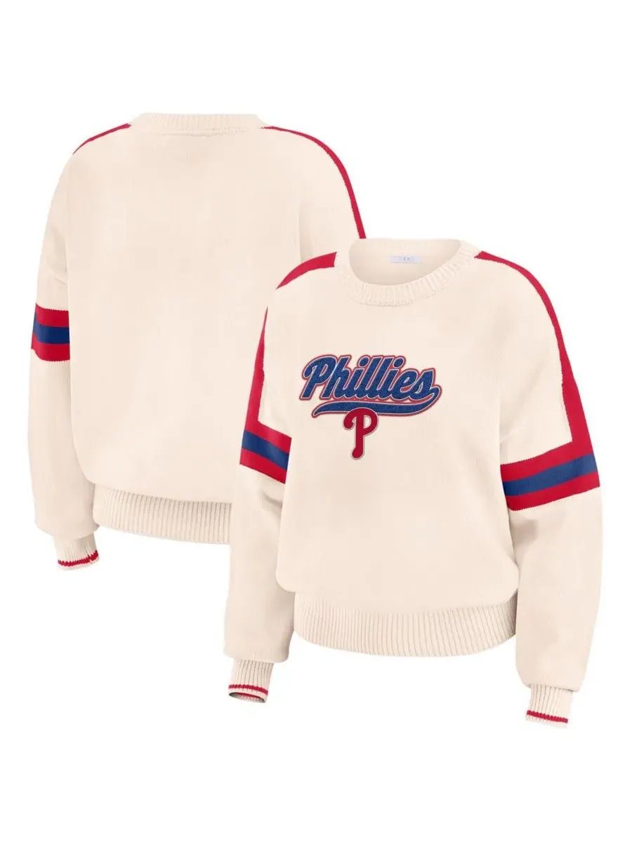 WEAR by Erin Andrews Женский кремовый полосатый пуловер с символикой команды Philadelphia Phillies