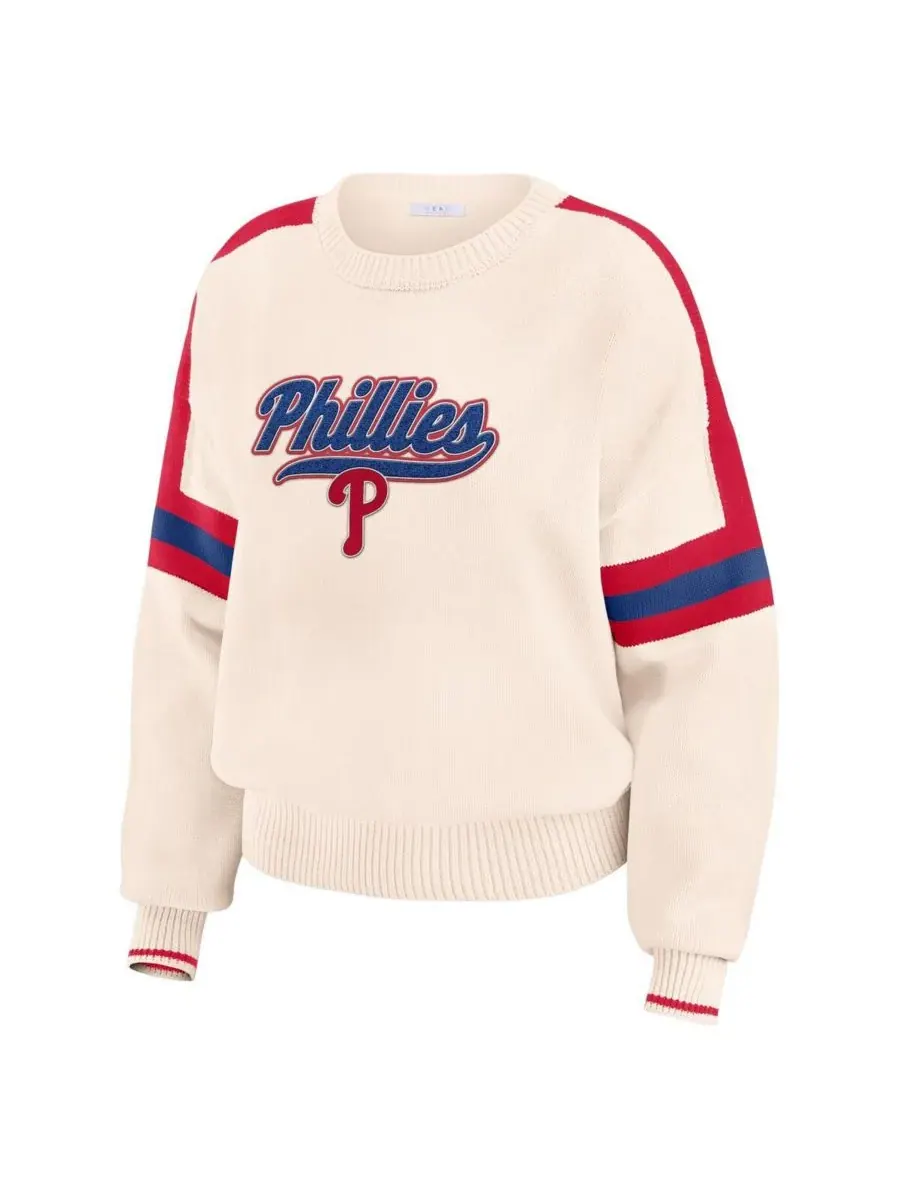 WEAR by Erin Andrews Женский кремовый полосатый пуловер с символикой команды Philadelphia Phillies — изображение 2 из 4