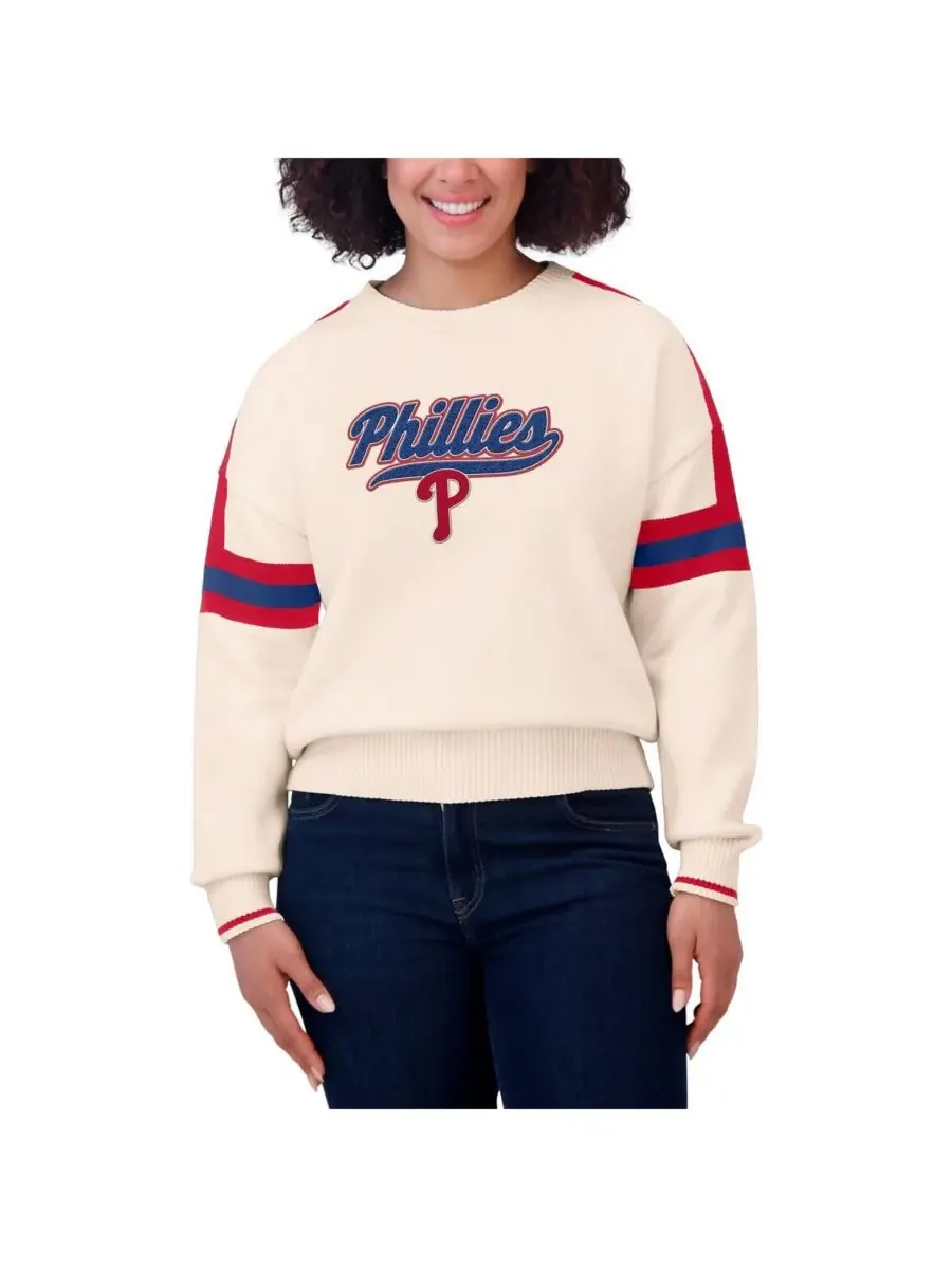 WEAR by Erin Andrews Женский кремовый полосатый пуловер с символикой команды Philadelphia Phillies — изображение 4 из 4