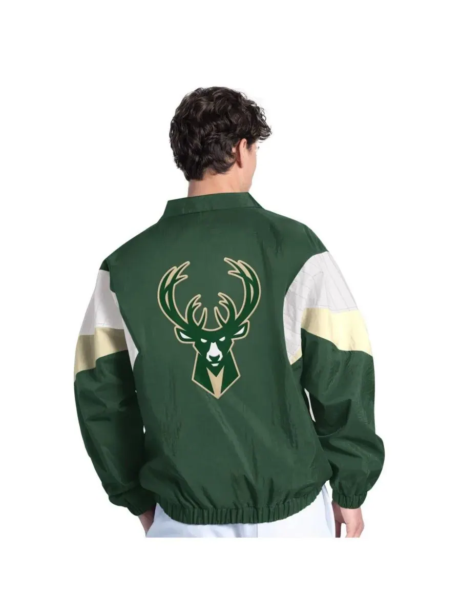 Starter Мужская куртка на молнии цвета «охотничий зеленый» с символикой команды Milwaukee Bucks — изображение 2 из 2